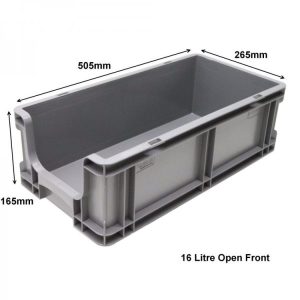 16 Litre Euro Box Open Front – 505mm x 265mm x 165mm –