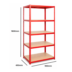 WC-002 5 Tier Red Boltless Shelving Unit – 1800 x 900 x 450mm