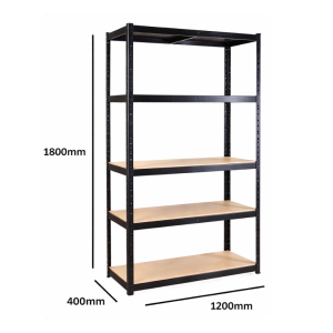 WC-003 5 Tier Boltless Shelving Unit – Black – 1800 x 1200 x 400mm