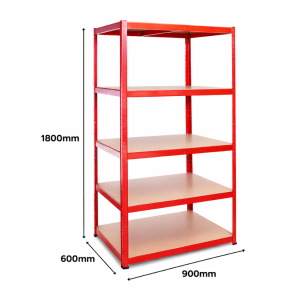 WC-004 5 Tier Red Boltless Shelving Unit – 1800 x 900 x 600mm