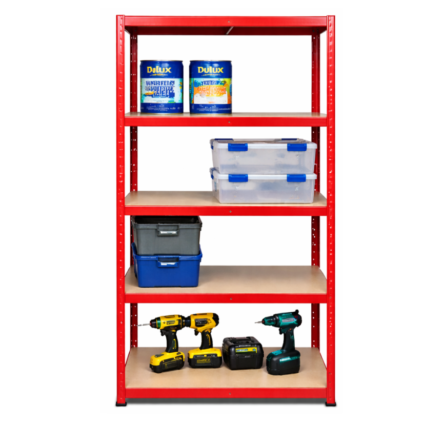 5 Tier Red Boltless Shelving Unit – 1800 x 900 x 600mm 5 Tier Red Boltless Shelving Unit – 1800 x 900 x 600mm