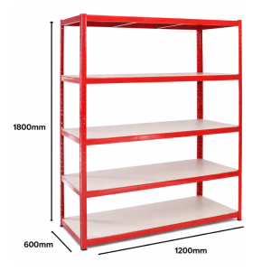 WC005 – Red 5 Tier Boltless Shelving Unit – 1800 x 1200 x 600mm