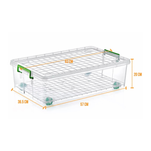 Organize with the 30-Litre Clear Box with Wheels (630mm x 365mm x 200mm). Durable, stackable, and mobile, ideal for home, office, and workshop storage.