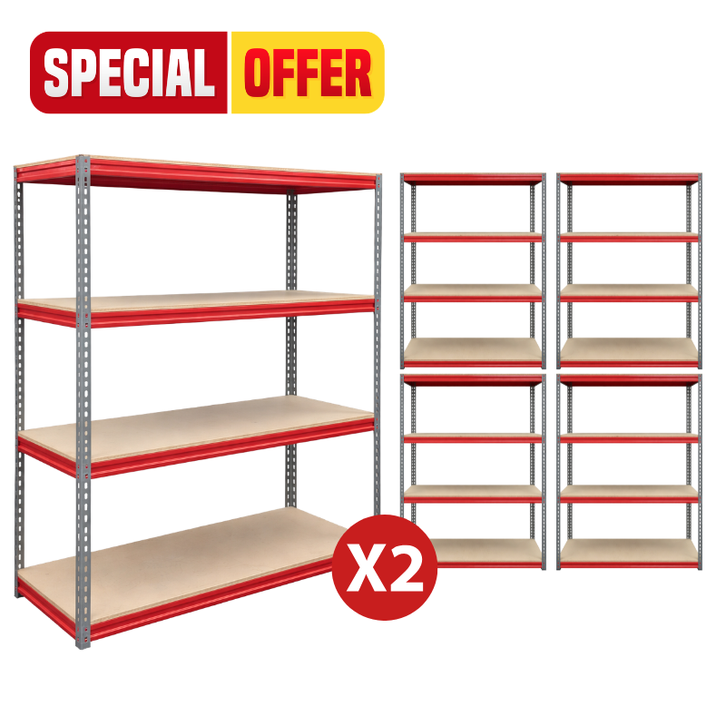 10 bay deal boltless longspan shelving with heavy-duty steel frame, 15mm chipboard shelves and 350kg load capacity per shelf for warehouse storage. 10 Bay Deal Boltless Longspan Shelving 1800 x 1500 x 600mm